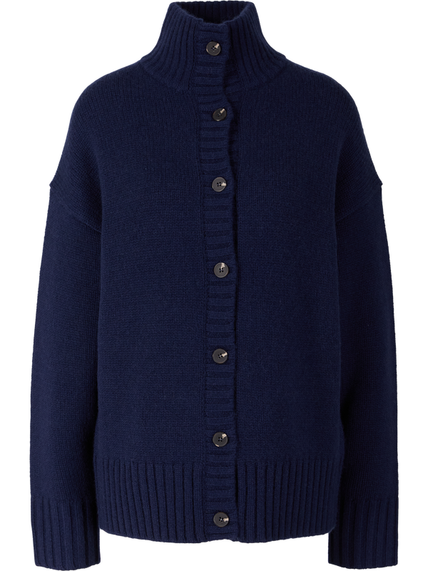 Lange Cashmere-Strickjacke mit Stehkragen Midnight