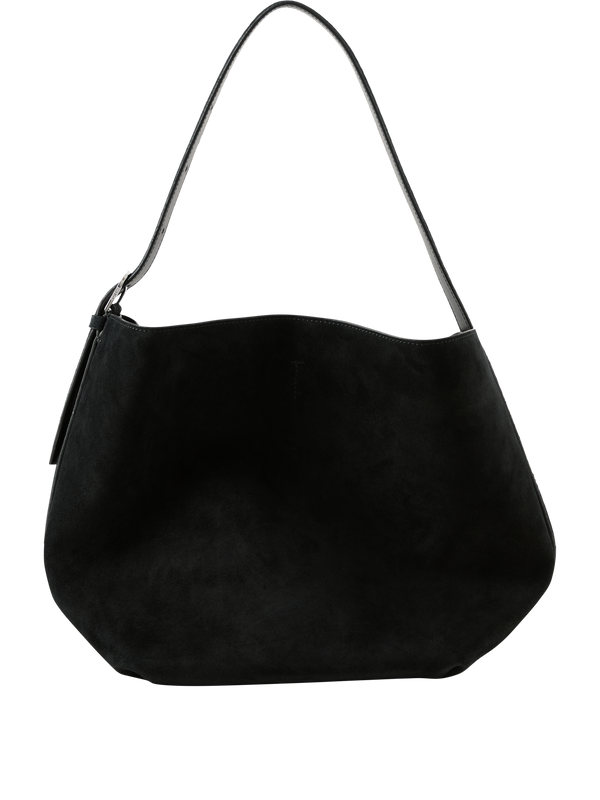 'Belted Medium' shoulder bag in black cowhide leather