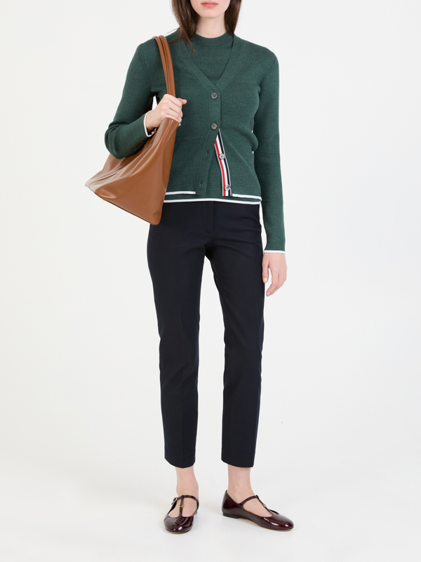 Woll-Seiden-Strickjacke Dunkelgrün