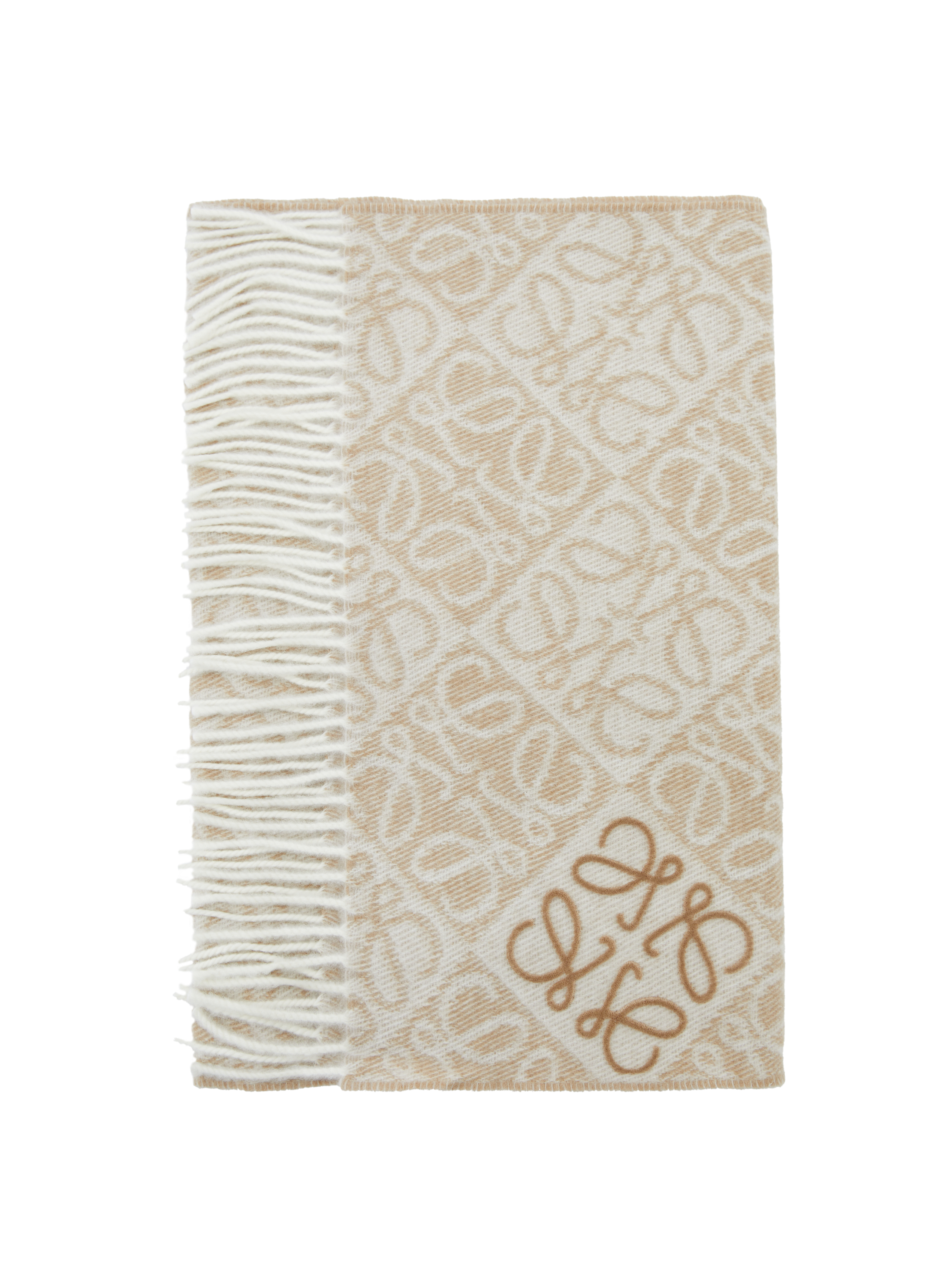 LOEWE Wollschal mit Anagram-Muster Beige, Produktansicht – UNGER.DE
