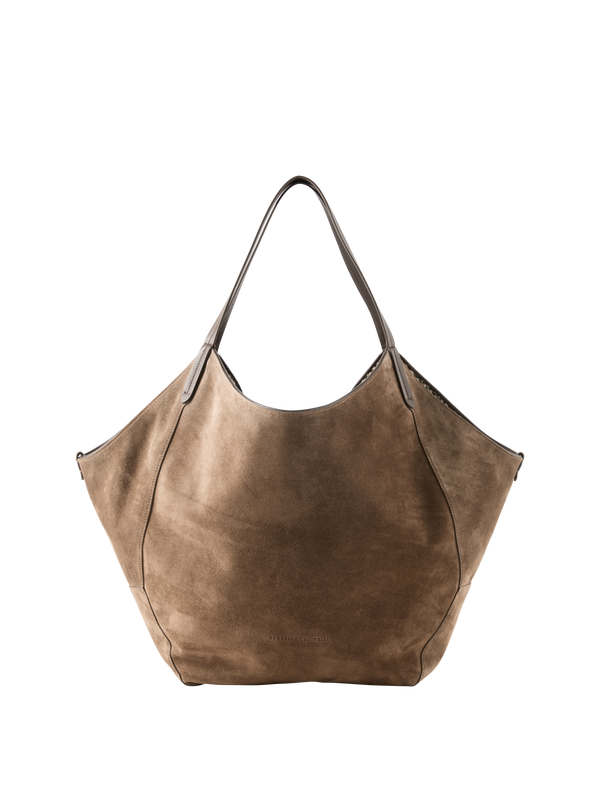 Wendbarer Shopper aus Veloursleder Dunkelbraun