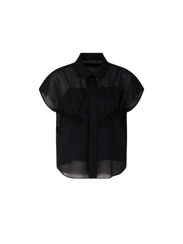 Wollhemd mit Spitze und Organza Schwarz