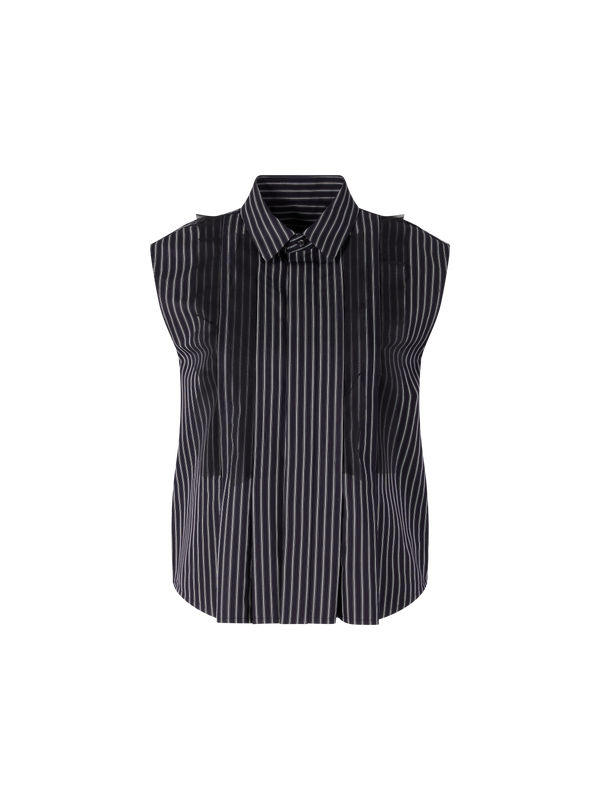 Gestreifte Ärmelose Bluse mit Volants Marineblau