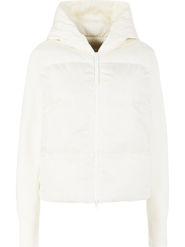 'Hybridge Wide Quilt' cream down hooded jacket