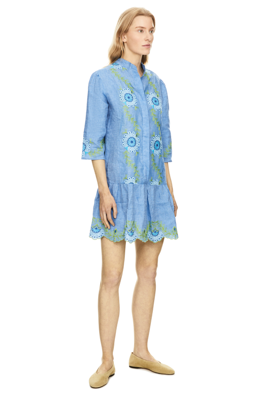 Besticktes Leinenkleid 'Cumino' Blau