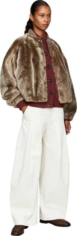 Lambskin jacket with a cashmere stand-up collar brown