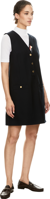 Cardigan-Kleid mit V-Ausschnitt aus Hopsack-Gewebe Marineblau