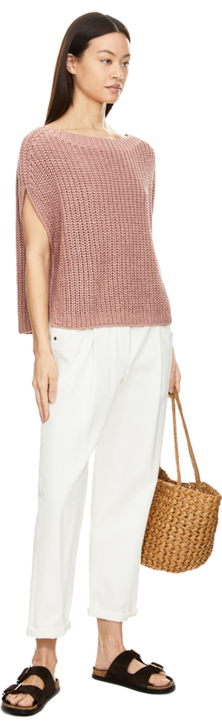 Kurzarmpullover 'Avelin' aus Seide und Leinen Rosenholz