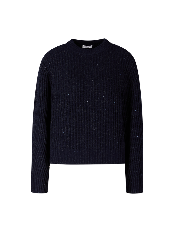 Cashmere-Wollpullover mit Pailletten in Marineblau