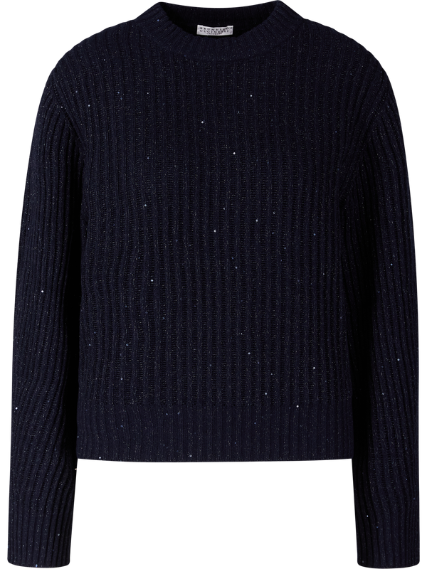 Cashmere-Wollpullover mit Pailletten in Marineblau