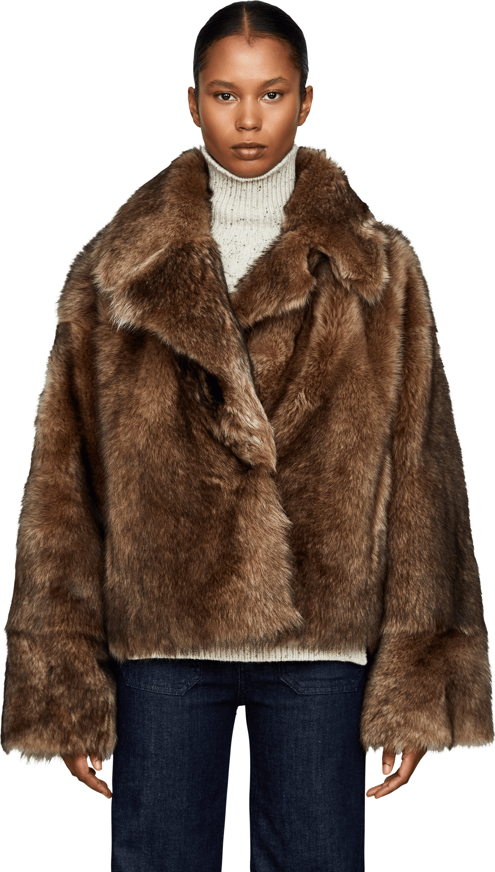 UTZON Oversized Lammfelljacke 'Jalo' Braun, Frontansicht – UNGER.DE