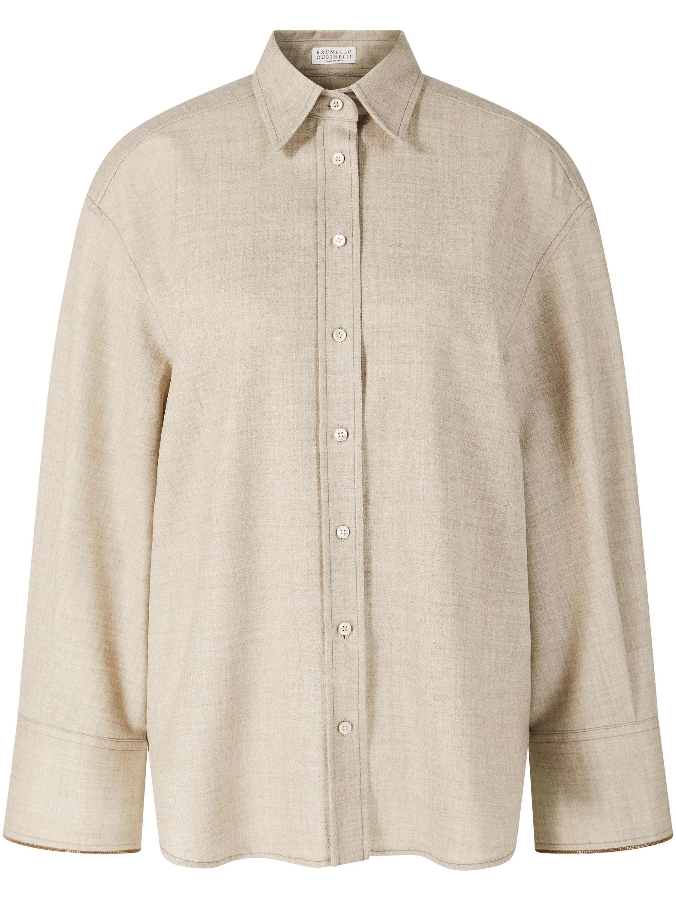 Oversized Wollhemd mit Monili-Perlen Beige