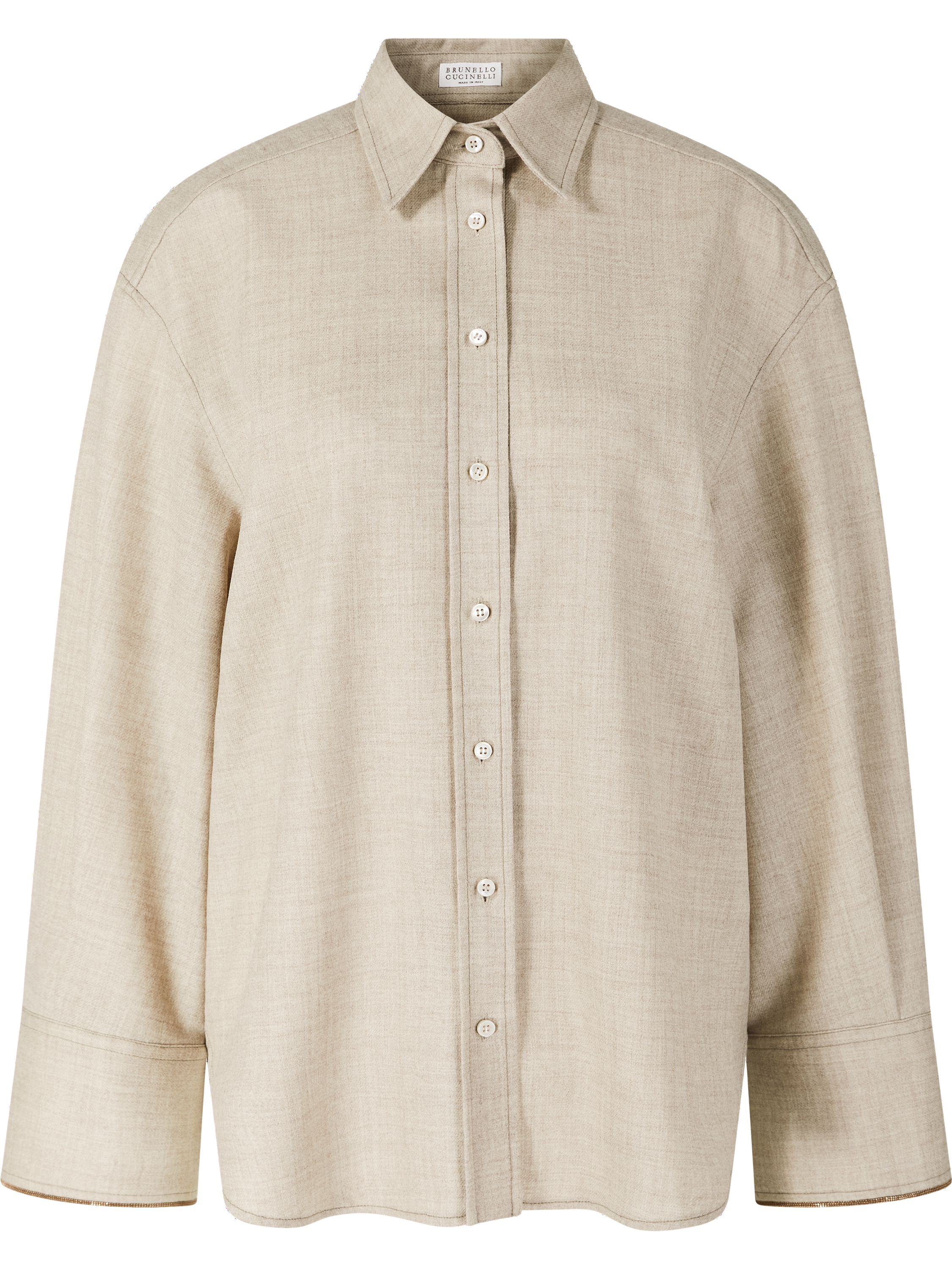 Oversized Wollhemd mit Monili-Perlen Beige