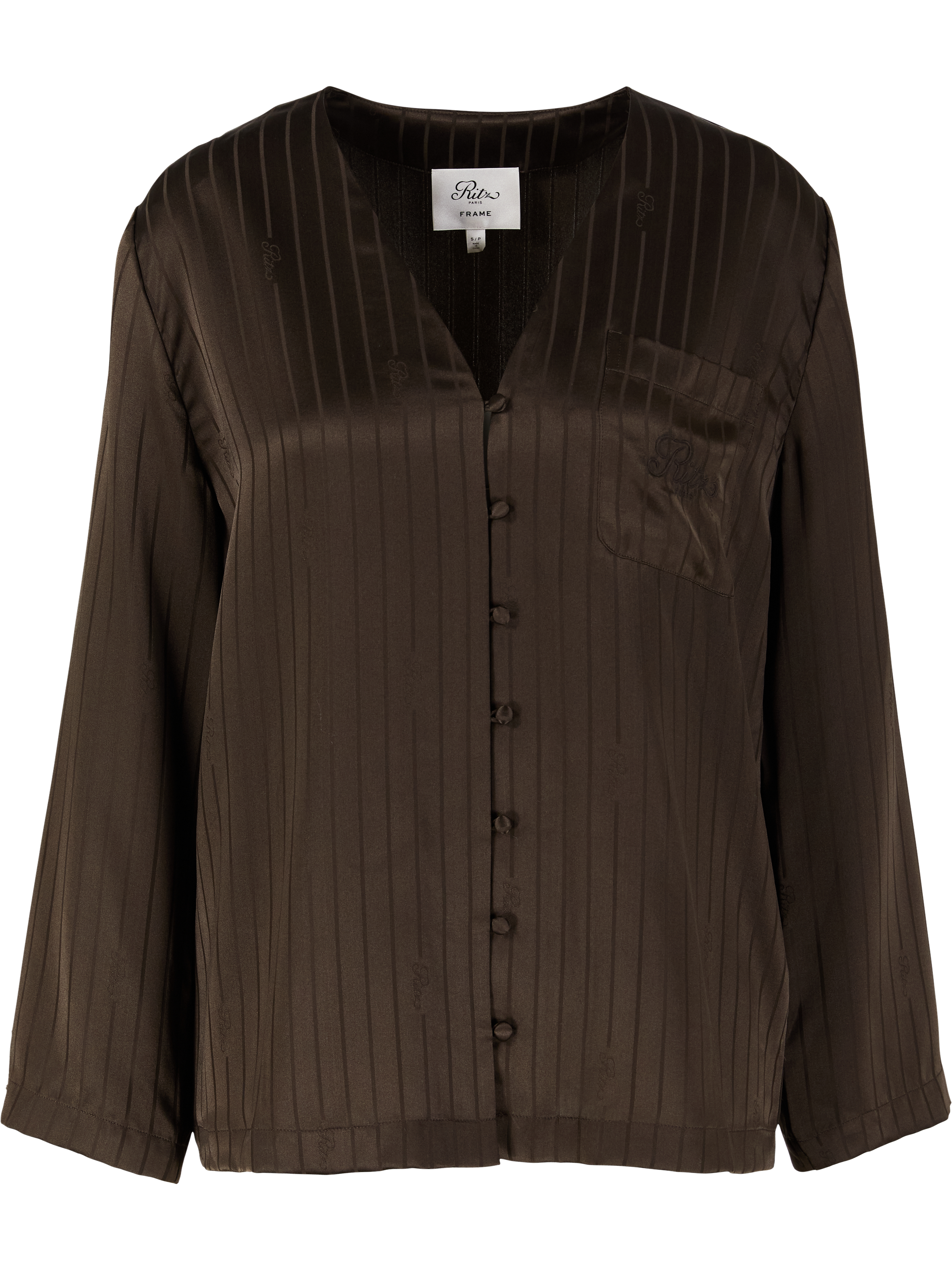 Frame Gestreiftes Pyjamahemd 'Frame x Ritz Paris' aus Seide Dunkelbraun, Produktansicht – UNGER.DE