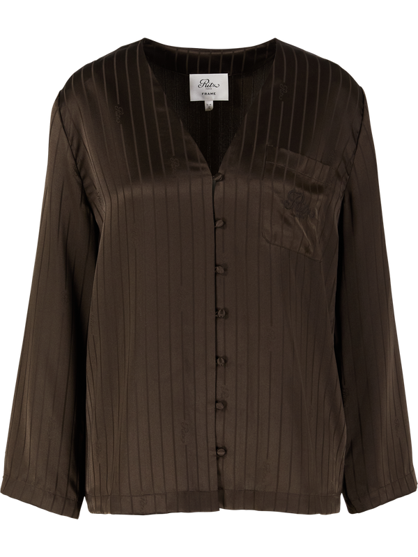 Gestreiftes Pyjamahemd 'Frame x Ritz Paris' aus Seide Dunkelbraun