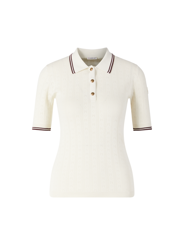 Poloshirt mit Rautensteppung und Logomuster Weiß/Elfenbein