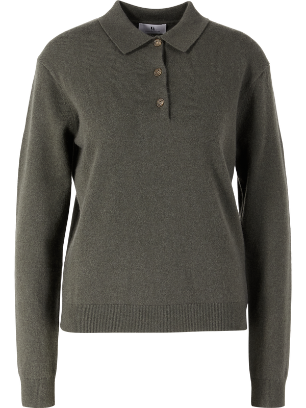 Cashmere polo jumper with decorative buttons – Thyme