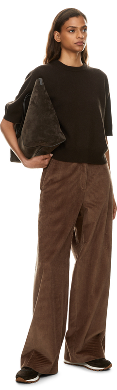 Cashmere short-sleeved jumper with Monili beads dark brown