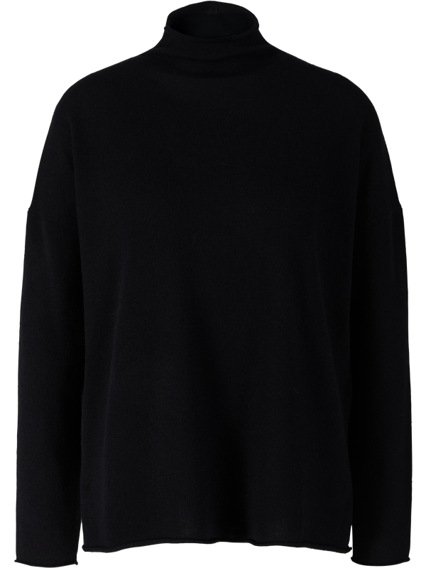 Cashmere turtleneck jumper with rolled hem black