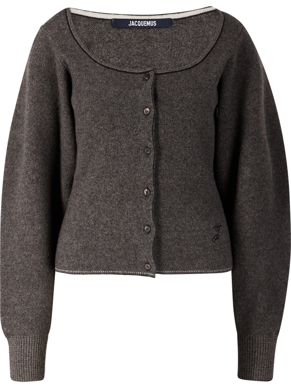 Fitted 'Tempo' woollen cardigan with a U-neck taupe