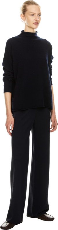 Cashmere turtleneck jumper with rolled hem navy blue