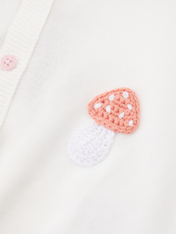 Baumwollstrickjacke mit Stickerei Crème/Rosa