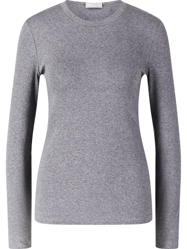 Langarmshirt mit Schmucksteinbesatz Grau
