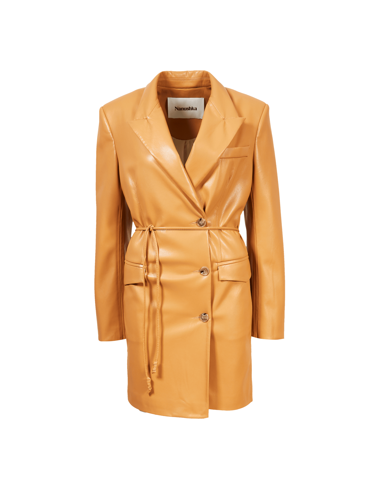 Nanushka Lederimitat-Kleid mit Knopfleiste Beige/Braun Damen Gr. XS