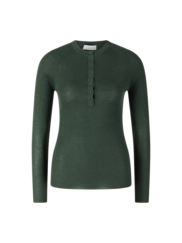 Gerippter Seiden-Cashmere-Pullover 'Anges Henley' Grün