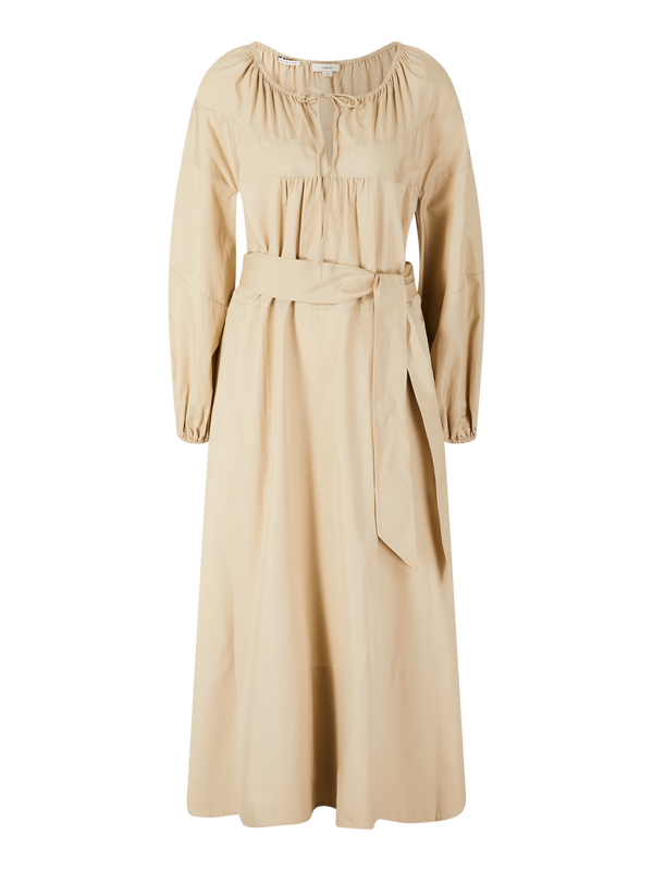 Kleid mit Gürtel und Bindekragen Beige