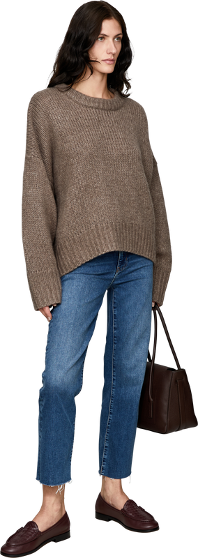 Cashmere-Seidenpullover mit Rundhalsausschnitt Beige Melange