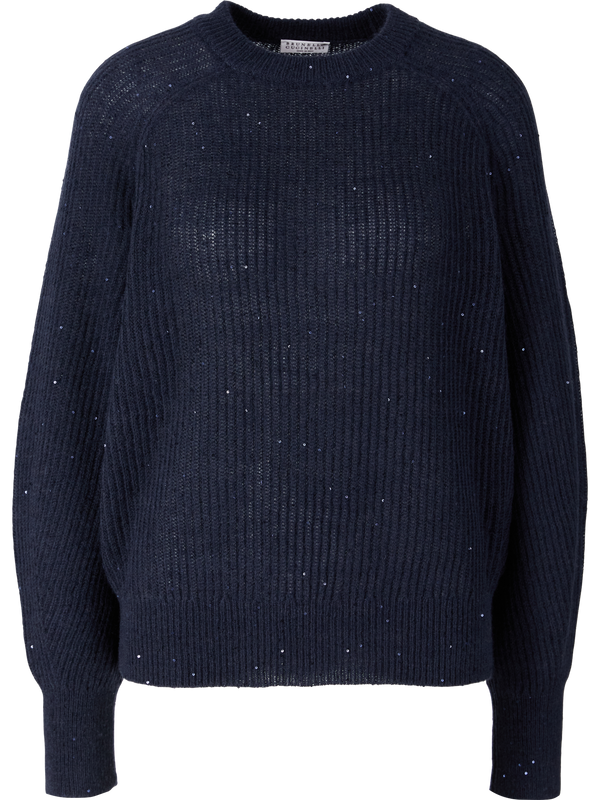 Navy blue woollen jumper with sequins