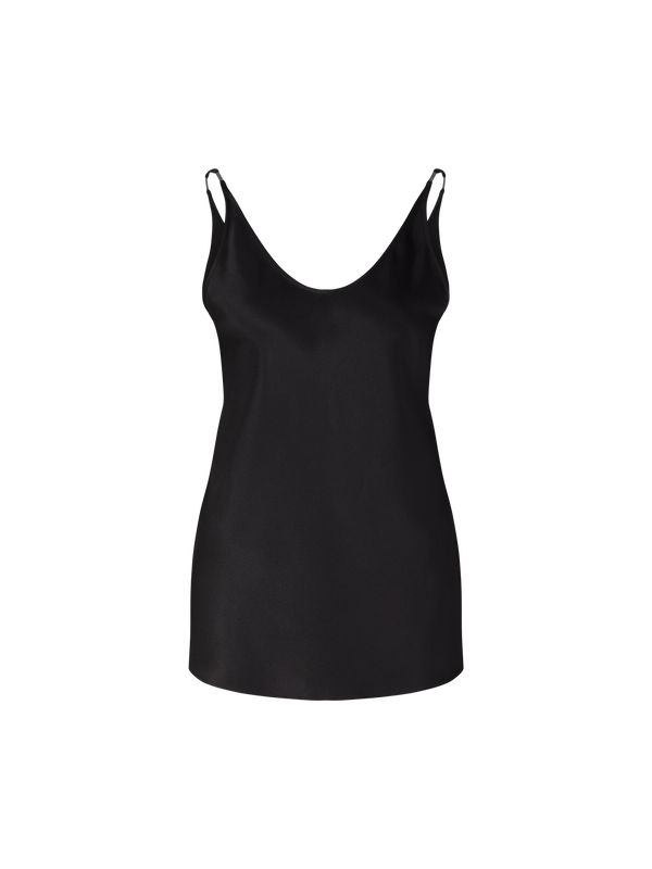 Seidentop aus Seiden-Crêpe-Sablé mit Shiny Straps Schwarz