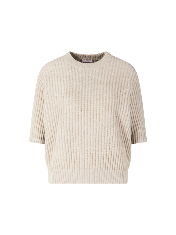 Cashmere-Wollpullover mit Pailletten Beige