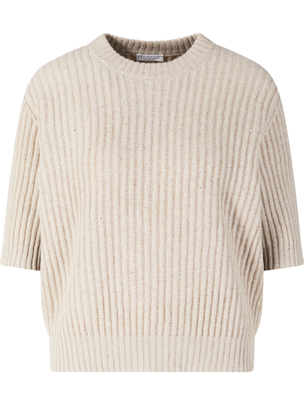 Cashmere-Wollpullover mit Pailletten Beige