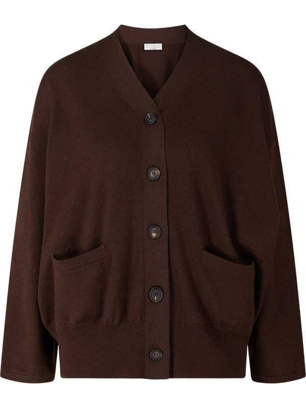 Cashmere-Strickjacke Dunkelbraun