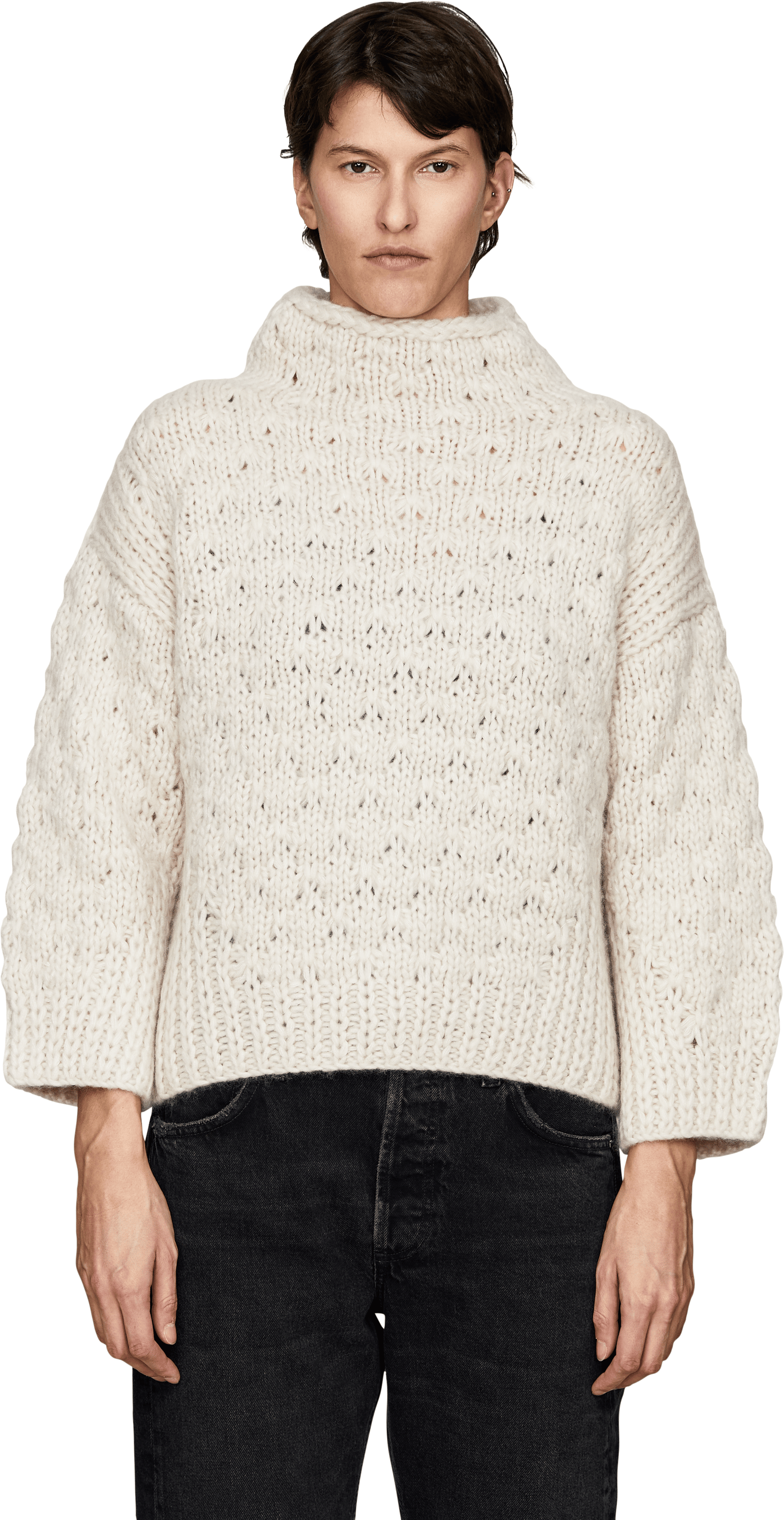 Iris von Arnim Handstrick Pullover 'Lunara' aus Cashmere und Seide Alabaster, Front view – UNGER.DE