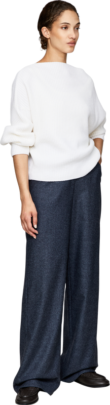 Gerippter Cashmere-Pullover mit Fledermausärmel Crème