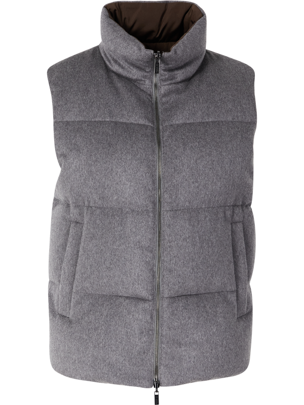 Wool-cashmere down waistcoat grey/brown