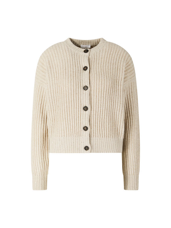 Cashmere and wool cardigan with sequins beige