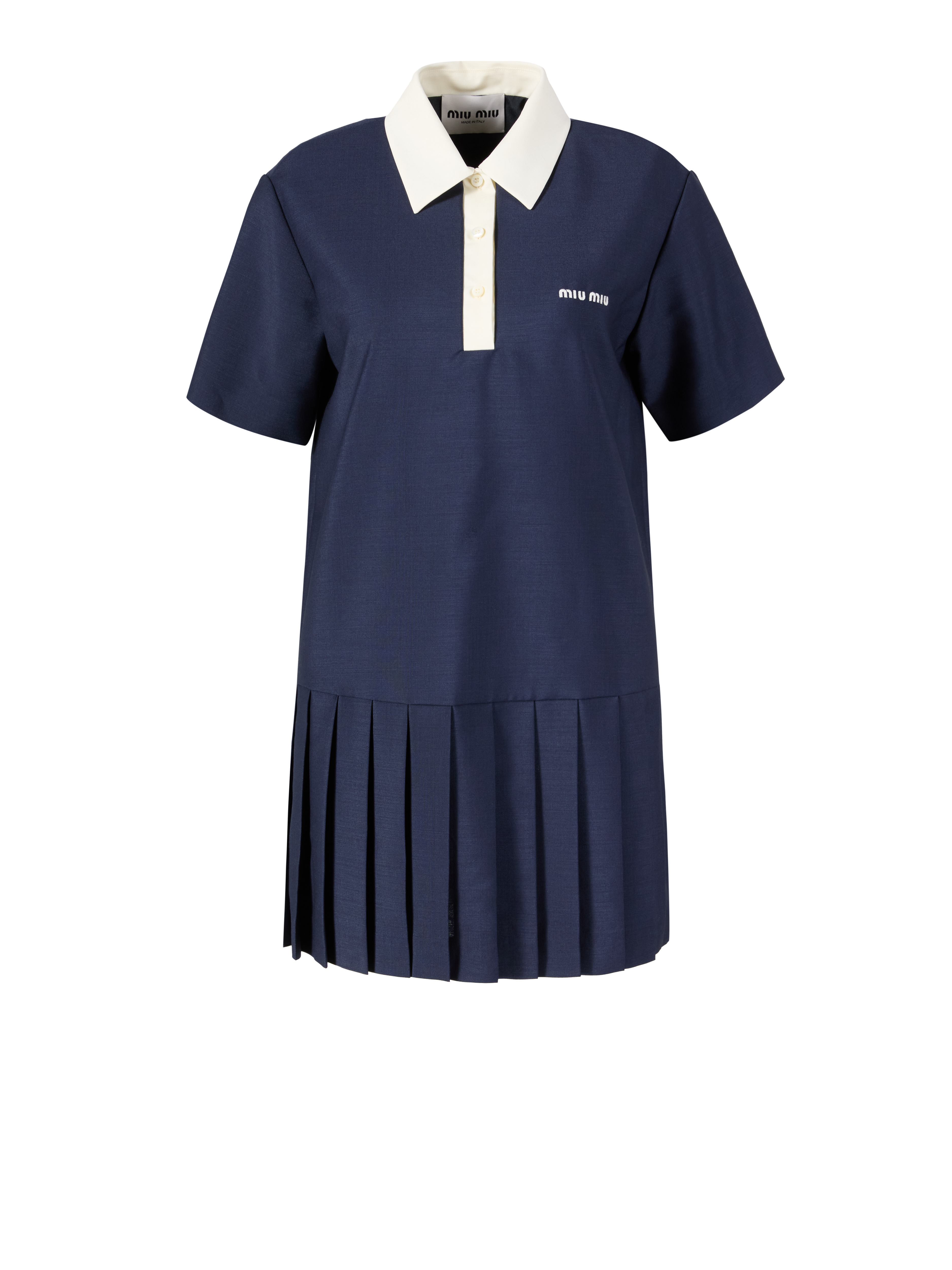 Kurzes Wollkleid mit Polokragen Marineblau