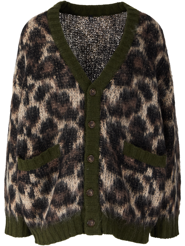Oversize Strickjacke mit Leoparden-Print Braun