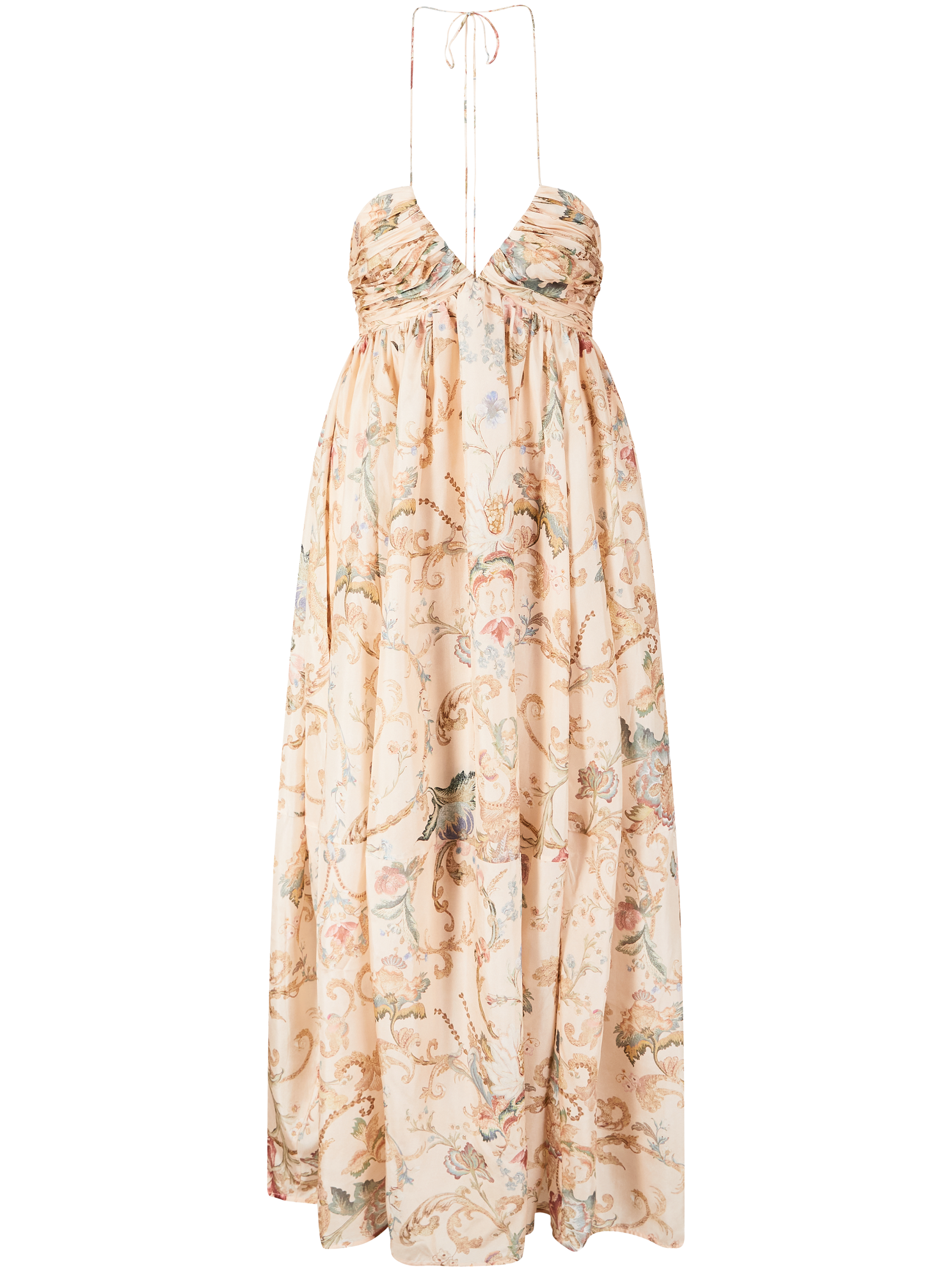 Florales Neckholder-Maxikleid 'Roselight' aus Seide Multi