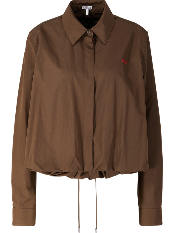 Oversized shirt with double ‘L’ embroidery – brown