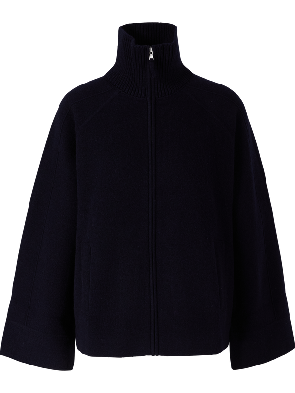 Schurwoll-Cashmere-Strickjacke mit Stehkragen Blau