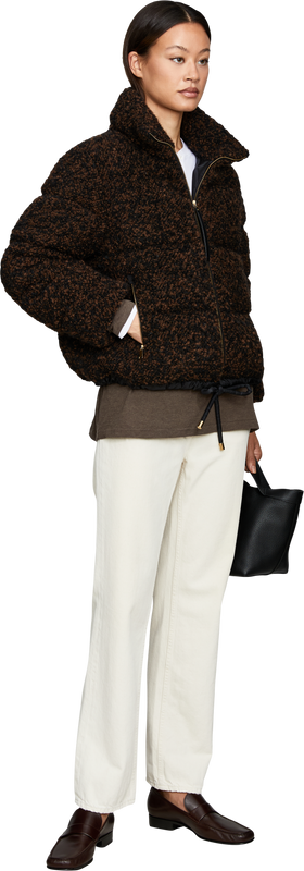 'Trascendance' short down jacket, black and brown