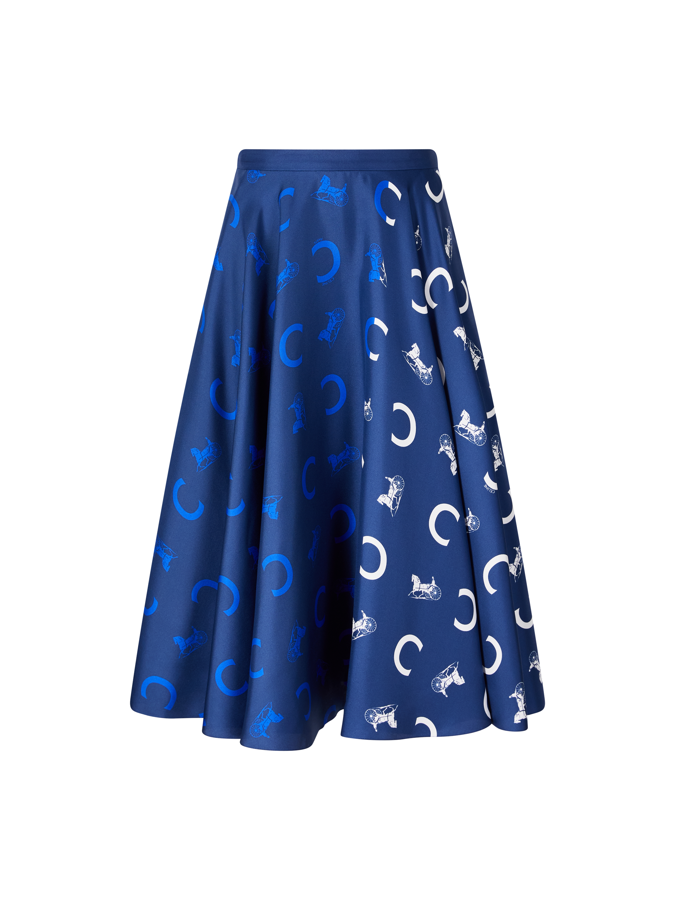 Midirock aus Seide mit ikonischen Celine-Motiven Blau