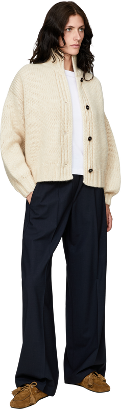 Cashmere and silk cardigan with a stand-up collar, Oatmeal