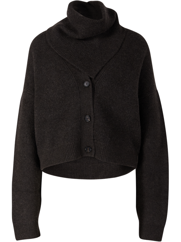 Cashmere-Strickjacke 'Derios' mit Schal Dunkelbraun