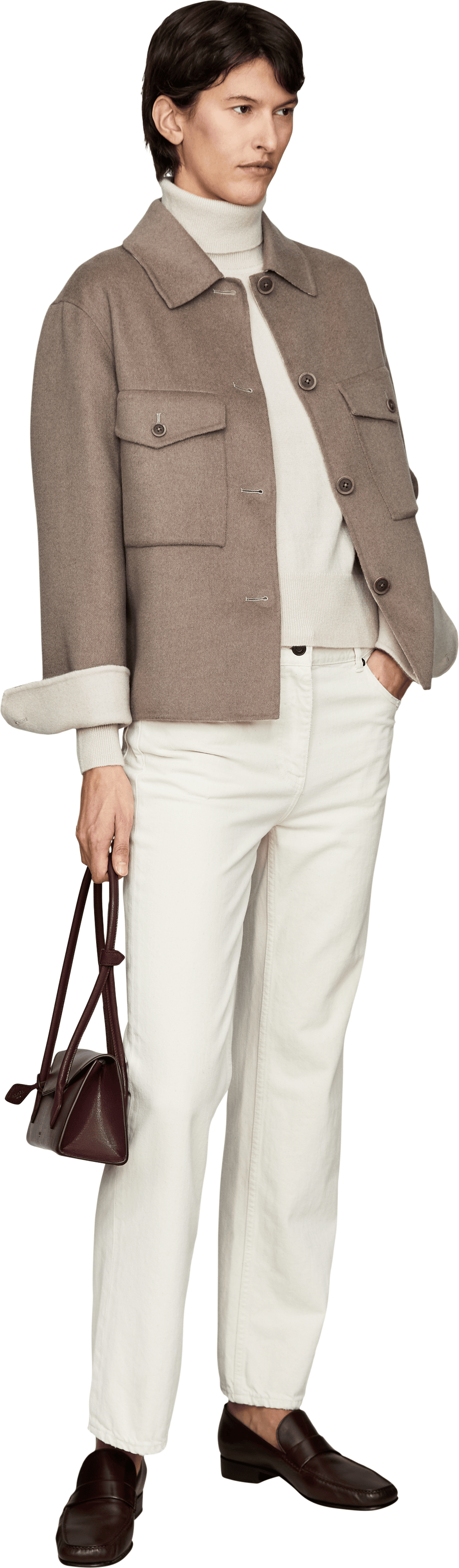 Iris von Arnim 'Neris' cashmere and silk jumper with a roll neck, in Alabaster, Modelview – UNGER.DE